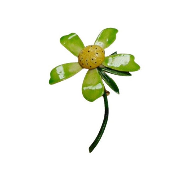 Original by Robert Enamel Flower Brooch Pin Green… - image 5