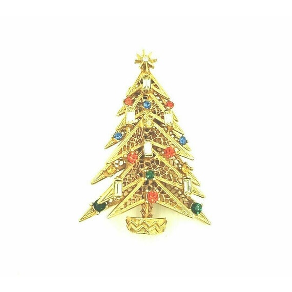 Signed ART Christmas Tree Pin Rhinestone Candles … - image 1