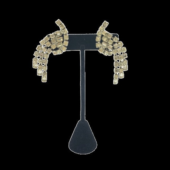 KRAMER Clear Rhinestone Clip On Earrings Dangle C… - image 4