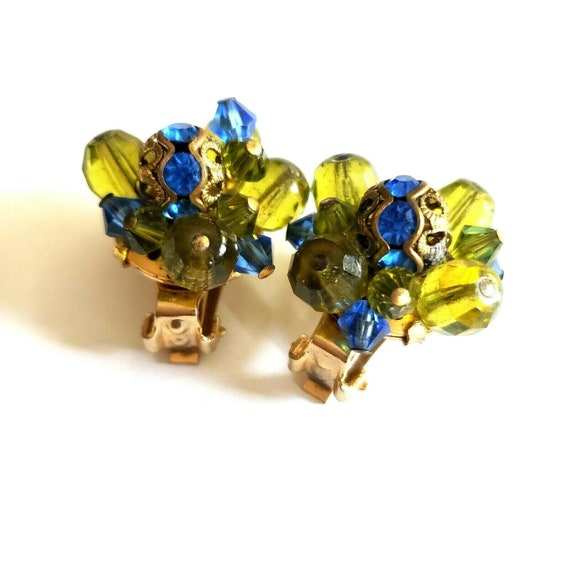 Hobe Clip Earrings  Faceted Crystal Bead Cluster … - image 3