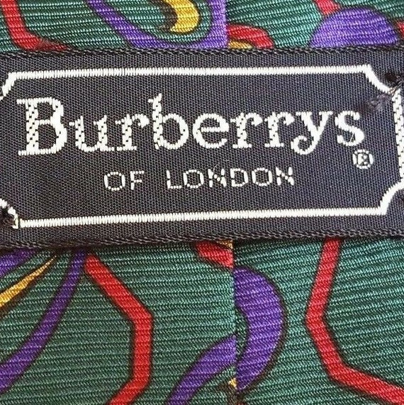 Burberrys of London Silk Necktie Green Red Gold P… - image 3
