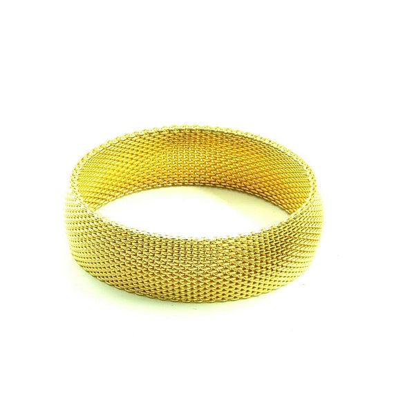 Gold Toned Mesh Bangle Bracelet Vintage - image 3