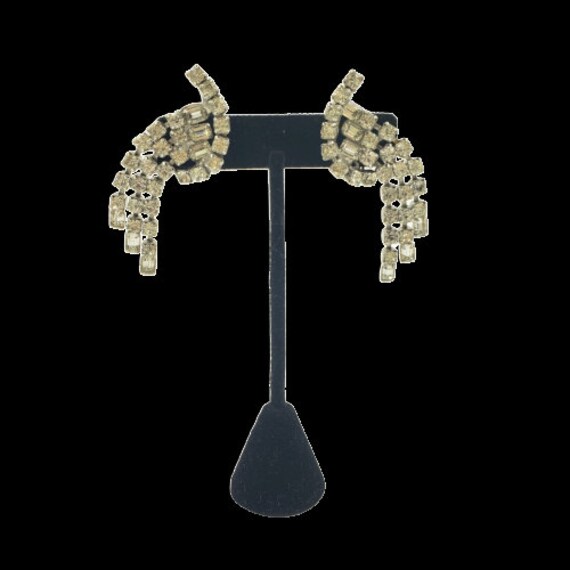 KRAMER Clear Rhinestone Clip On Earrings Dangle C… - image 2