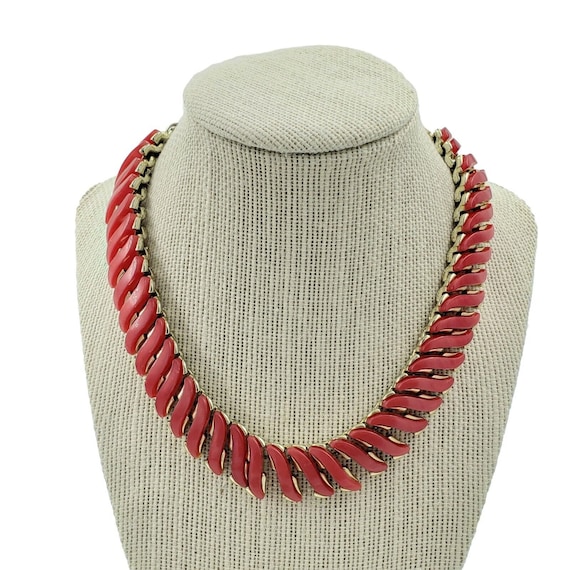 Vintage Coro Red Thermoset Necklace Gold Tone - image 1