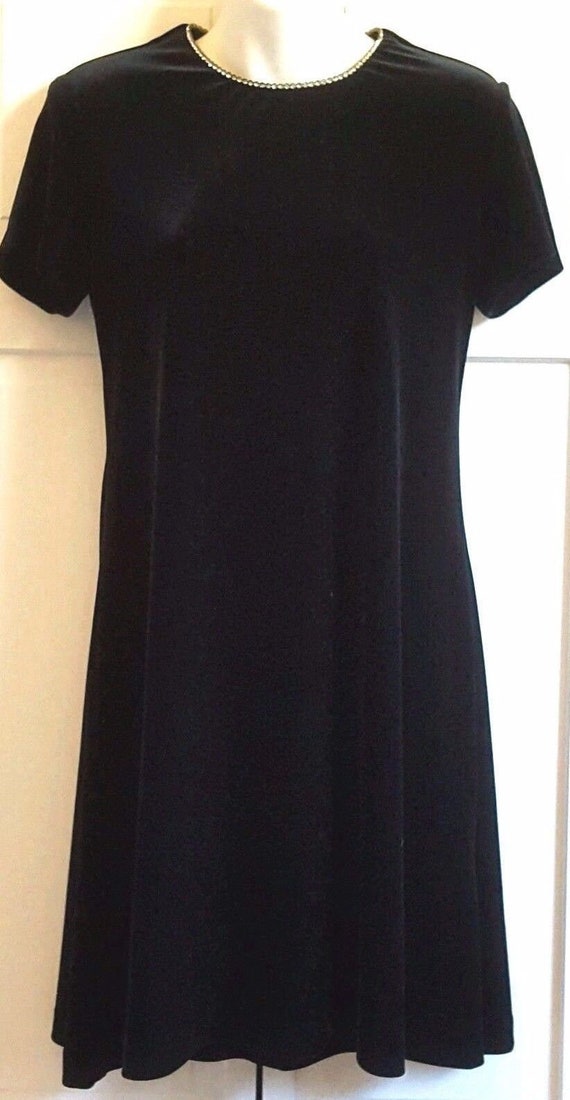 John Roberts Black Velvet Dress Rhinestone Necklin