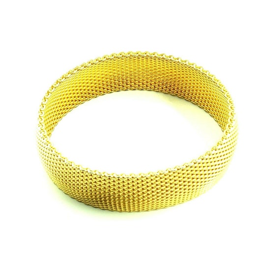 Gold Toned Mesh Bangle Bracelet Vintage - image 4