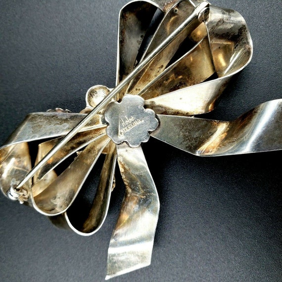 Hobé Large 1940s Sterling Silver Floral Bow Brooch - image 8