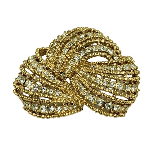 D'ORLAN Knot Brooch Gold Tone Rhinestone Studded … - image 7