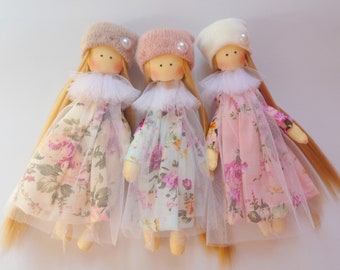 Small doll, Shabby Cloth dolls, mini rag doll, textile pocket doll,  Textile Angel, fabric doll, fairy doll, baby doll, wedding gift