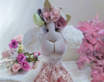 handmade Lamb, Plush Lamb, Stuffed Animal, Lamb Baby Shower, Sheep doll