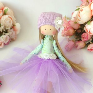lilac ballerina doll, rag dolls for girls,T extile doll, Fabric doll, Handmade doll, Interior textile doll, Tilda Doll, Collectible Doll
