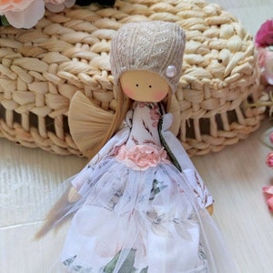 brown hair doll, fabric doll, curly hair doll, soft doll, perfect gift, softie doll, art doll, stuffed doll, Textile doll, Heirloom Doll