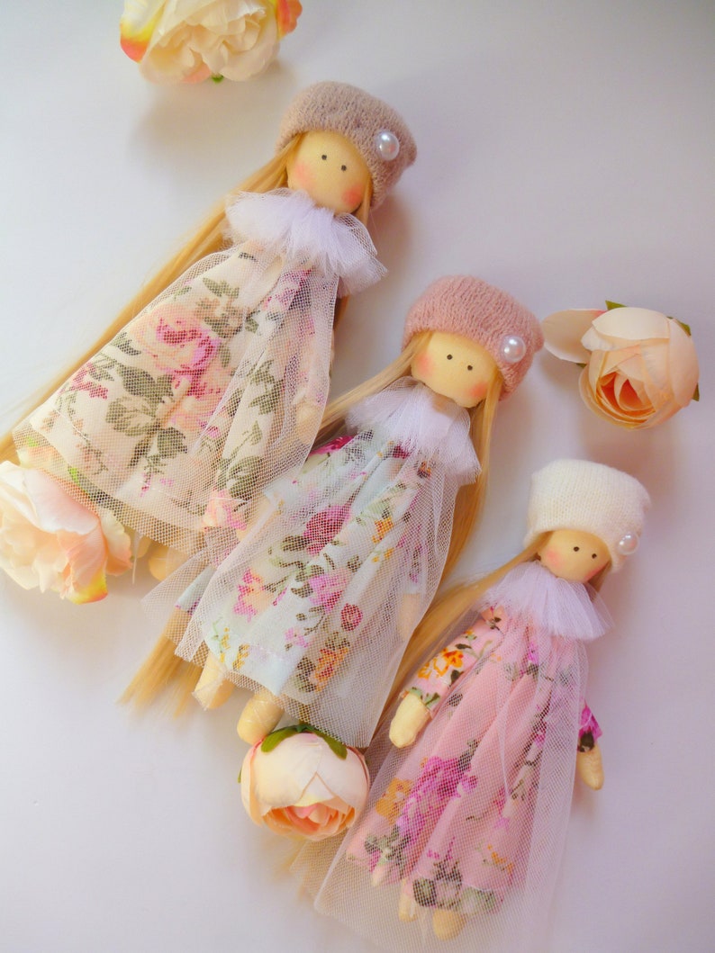 Small doll, Shabby Cloth dolls, mini rag doll, textile pocket doll, Textile Angel, fabric doll, fairy doll, baby doll, wedding gift image 2
