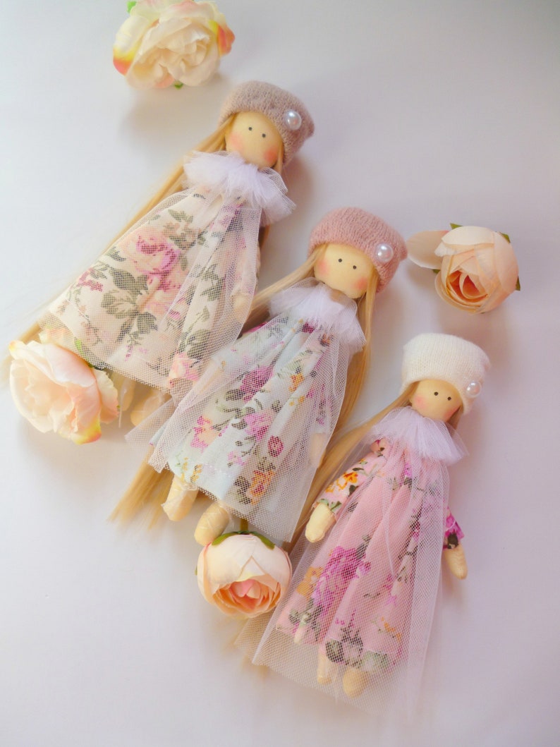 Small doll, Shabby Cloth dolls, mini rag doll, textile pocket doll, Textile Angel, fabric doll, fairy doll, baby doll, wedding gift image 6