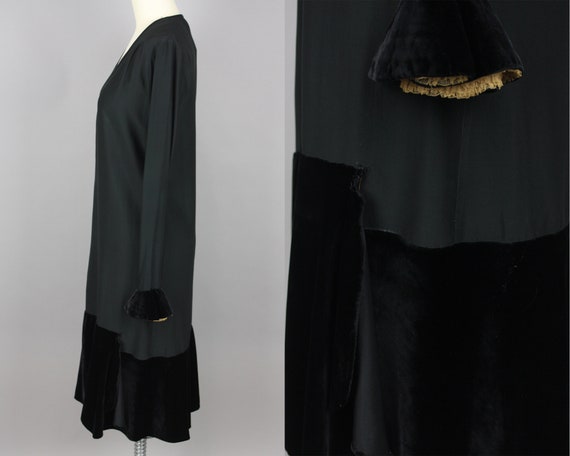 1920s Black Matte Silk & Silk Velvet Dress · Vint… - image 3