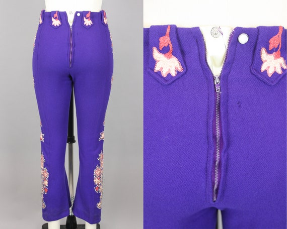 1940s Rhinestone & Chain Stitch Embroidered Pants… - image 4