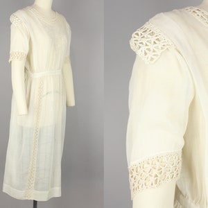 1910s Ivory Cotton Dress Vintage 10s Lace & Voile Dress Medium image 2