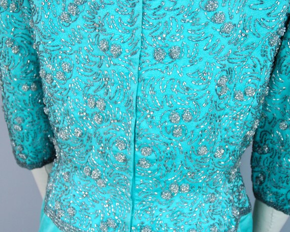 1960s Aqua Silk Beaded Gown | Vintage 60s Bright … - image 6