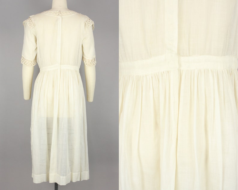 1910s Ivory Cotton Dress Vintage 10s Lace & Voile Dress Medium image 4