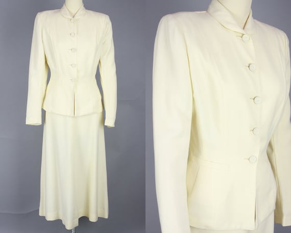 1940s SACONY Suit | Vintage 40s Ivory Palm Beach C