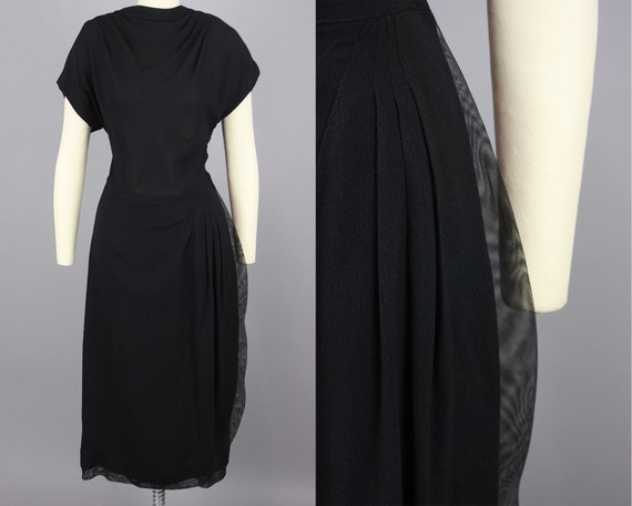 1940s Mesh Trimmed Rayon Crepe Dress | Vintage 40s