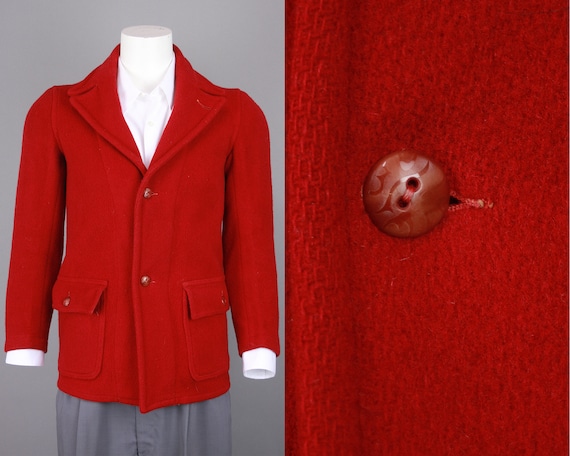 1930s Red Wool Coat | Vintage 30s 40s Belted Back