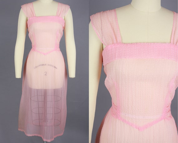 1950s SHEER Nylon Dress | Vintage 50s Pink See Thr