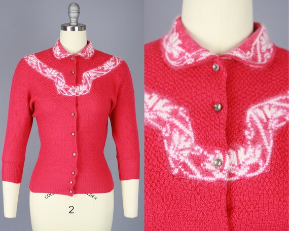 1940s Magenta Cardigan with White Trim | Vintage 4