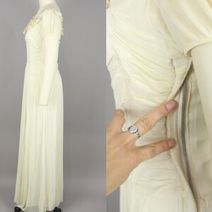 1940s Ivory & Gold Net Gown Vintage 40s Dress with Ruched Bodice Extra Small image 3