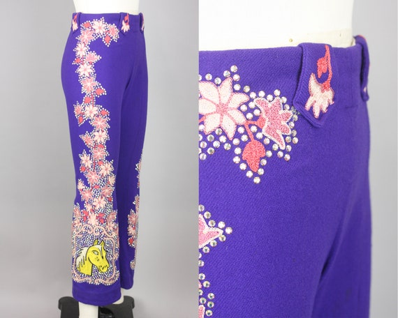 1940s Rhinestone & Chain Stitch Embroidered Pants… - image 2