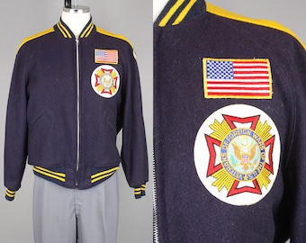1950s Veterans of Foreign Wars Jacket · Vintage 50s Varsity Style Wool Zip Front Jacket · Large