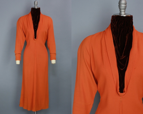 1930s TWO TONE Dress | Vintage 30s Orange Rayon &