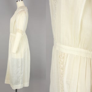 1910s Ivory Cotton Dress Vintage 10s Lace & Voile Dress Medium image 3