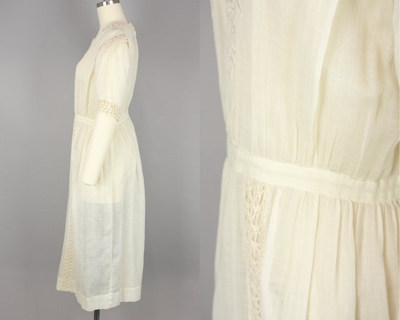 1910s Ivory Cotton Dress · Vintage 10s Lace & Voi… - image 3