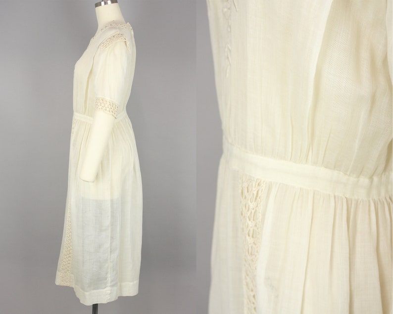1910s Ivory Cotton Dress Vintage 10s Lace & Voile Dress Medium image 3