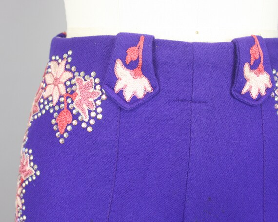 1940s Rhinestone & Chain Stitch Embroidered Pants… - image 5