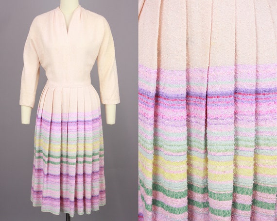 1950s Ombré Striped Dress | Vintage 50s Pink Full… - image 1