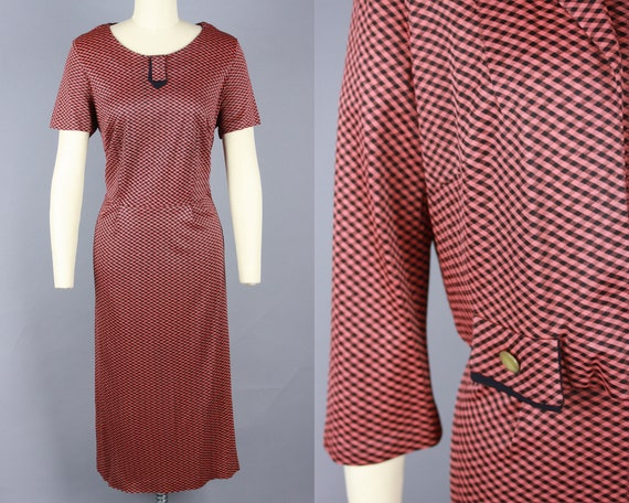 1950s GINGHAM Jersey Dress Set | Vintage 50s 60s T