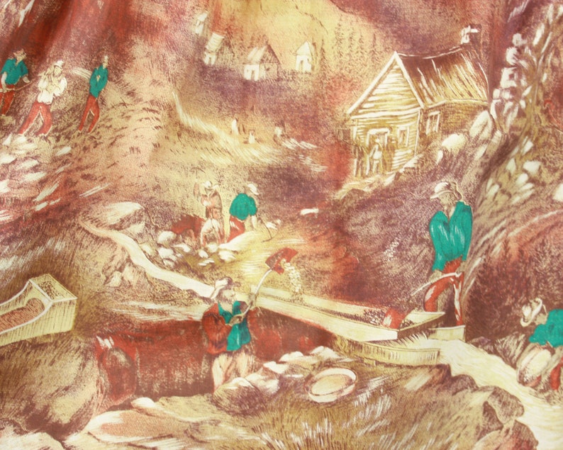 1950s John Wolf GOLD RUSH Skirt Vintage 50s Scenic Novelty Print Cotton Skirt small / medium image 5