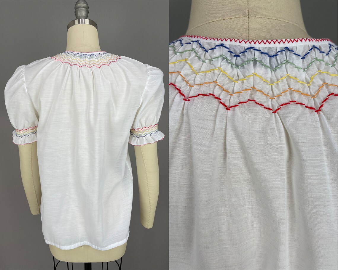 1960s Embroidered Peasant Blouse Vintage 60s 70s White Top | Etsy