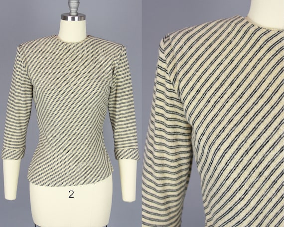 1940s Lurex Striped Knit Top | Vintage 40s 50s 'Ca
