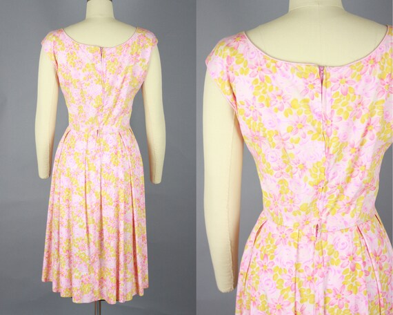 1950s Pink & Yellow FLOWER Dress | Vintage 50s 60… - image 4