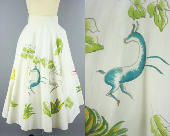 1950s PAINTED SKIRT | Vintage 50s Mexican Circle S