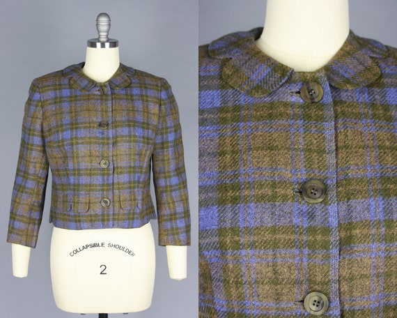 1950s Cropped PLAID Jacket | Vintage 50s 60s Brown