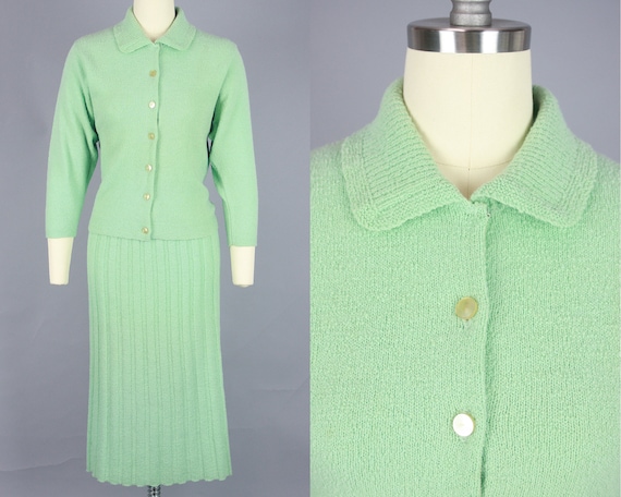 1940s SEAFOAM Green Knit Set | Vintage 40s 50s Swe