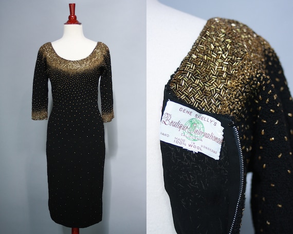 1960s GENE SHELLY Beaded Dress | Vintage 50s 60s B