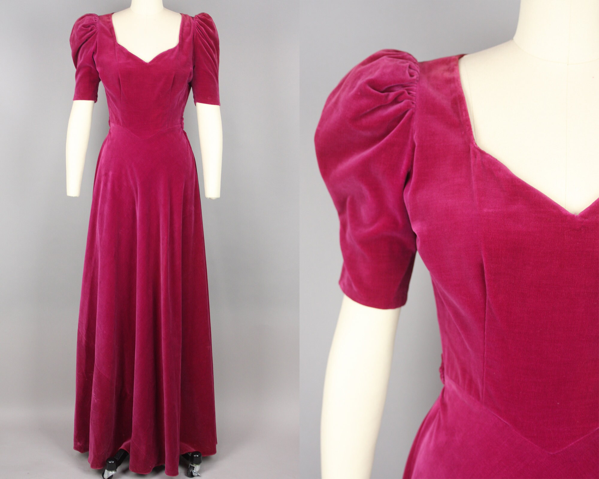 1940s Magenta Velvet Gown Vintage 40s 