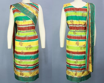 1950s ALFRED SHAHEEN Dress | Vintage 50s Hawaiian Silk Dress with Shoulder Drape | medium