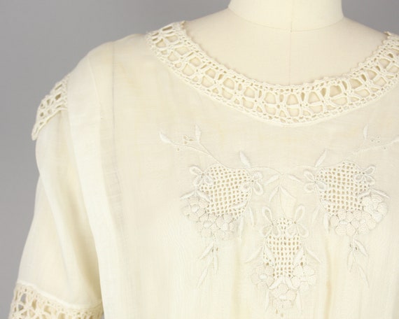 1910s Ivory Cotton Dress · Vintage 10s Lace & Voi… - image 6