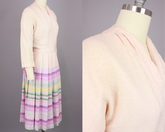 1950s Ombré Striped Dress | Vintage 50s Pink Full… - image 2